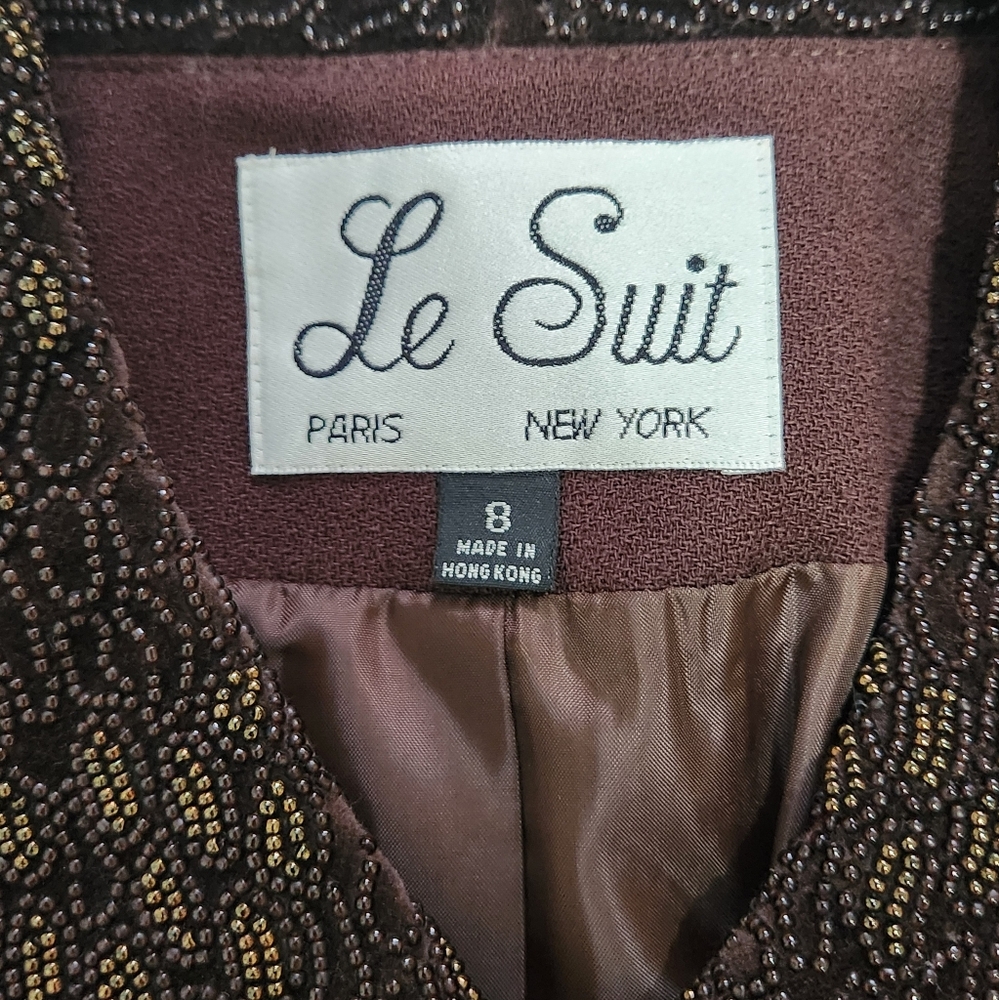 Le Suit Brown Wool Women's Blazer Velvet Buttons Beaded Collar & Cuffs Lined 8 - Picture 9 of 16